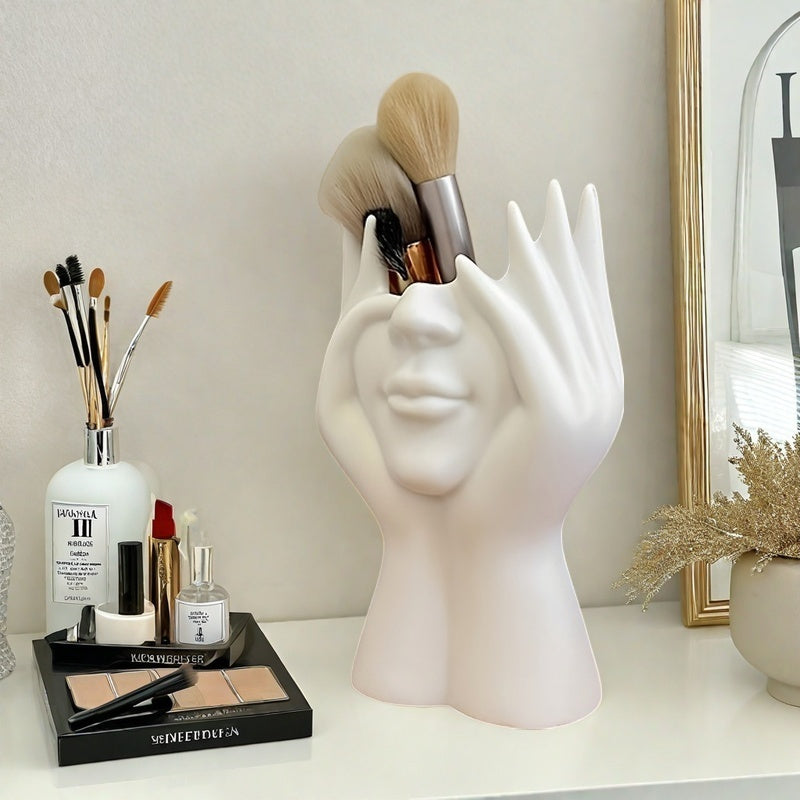 Moderne Hvit Makeup Organizer – Håndformet Design med Hjerte-Utskåringer