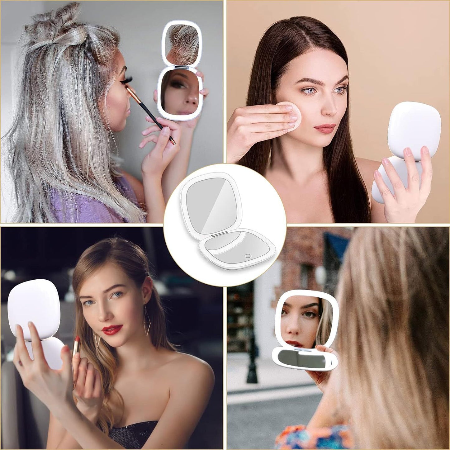 Foldbart LED Sminkespeil – Bærbart Håndspeil med Lys for Perfekt Make-Up