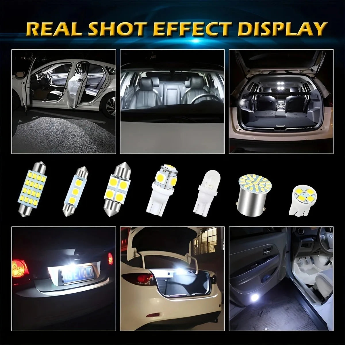 63 stk. LED-bilpæresett, interiørlys, kuppellys, 31 mm, 36 mm, 41 mm, T10-pærer, supersterke festoon-pærer, sett til kjøretøy innendørs