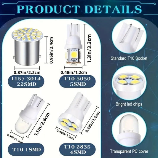 63 stk. LED-bilpæresett, interiørlys, kuppellys, 31 mm, 36 mm, 41 mm, T10-pærer, supersterke festoon-pærer, sett til kjøretøy innendørs